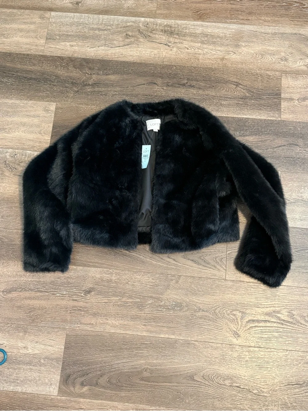 LOFT Black Faux Fur Cropped Jacket